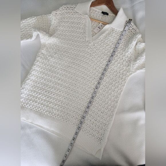 Talbots Coastal White V-Neck Sweater with Textured Knit New With Tags - Picture 7 of 8